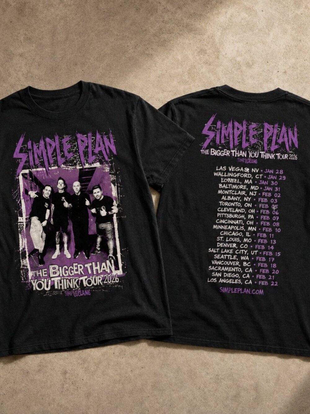 Simple Plan The Bigger Than You Think Tour 2026 Double-Sided Black T-Shirt